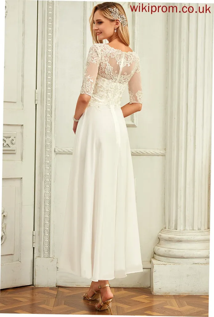 Desirae Wedding Neck Dress Asymmetrical Beading Chiffon Wedding Dresses A-Line Sequins Lace Scoop With