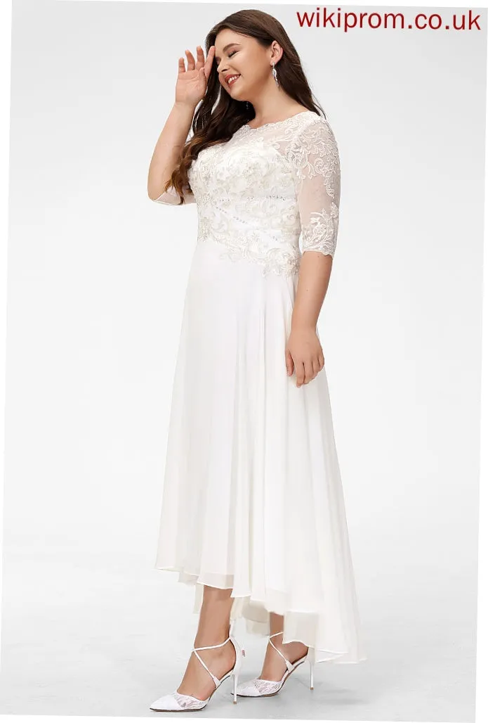 Desirae Wedding Neck Dress Asymmetrical Beading Chiffon Wedding Dresses A-Line Sequins Lace Scoop With