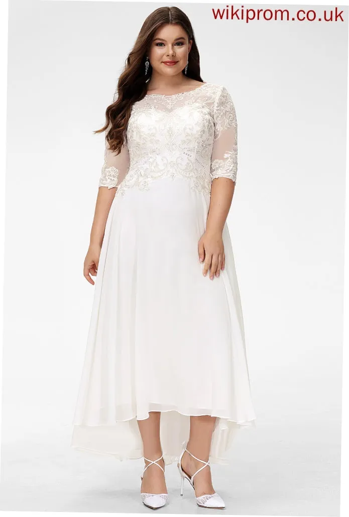 Desirae Wedding Neck Dress Asymmetrical Beading Chiffon Wedding Dresses A-Line Sequins Lace Scoop With