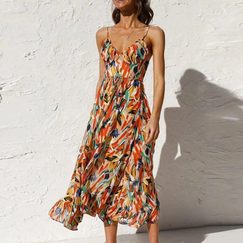 DressBetty - 2024 Summer Fashion Elegant V-Neck Backless Sling Boho Dress