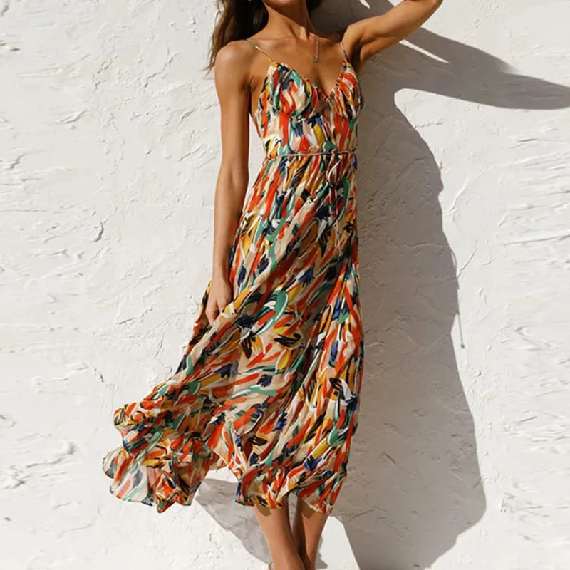 DressBetty - 2024 Summer Fashion Elegant V-Neck Backless Sling Boho Dress