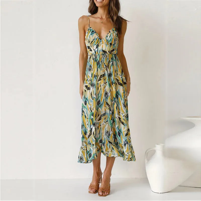 DressBetty - 2024 Summer Fashion Elegant V-Neck Backless Sling Boho Dress