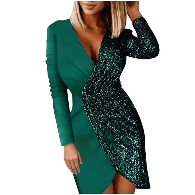 DressBetty - Fashion Sequin Stitching Dress