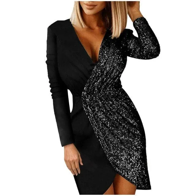 DressBetty - Fashion Sequin Stitching Dress