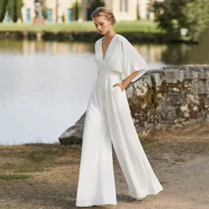 Elegant Jumpsuit Wedding Dress with Pockets for Modern Brides