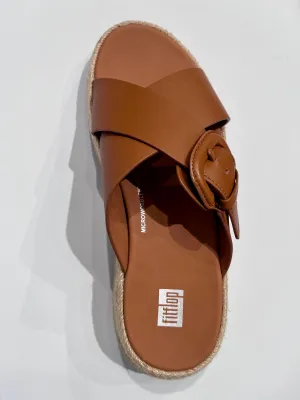 FitFlop F-Mode Espadrille Buckle Leather Slides | Light Tan