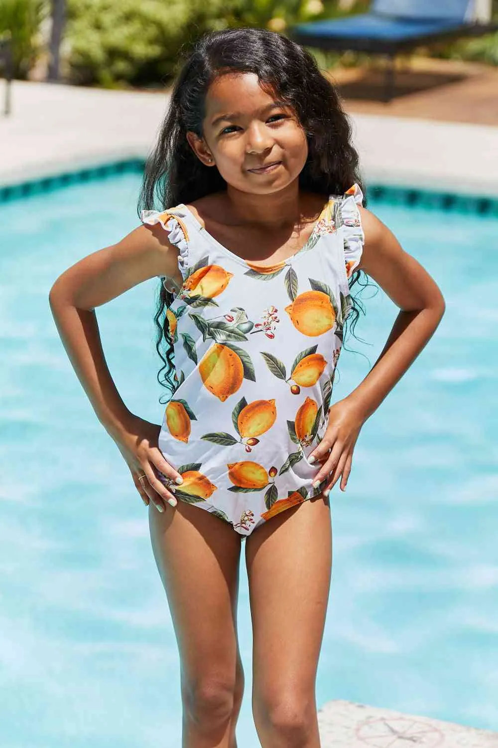 Float On Ruffled Girls One-Piece Swimsuit in Citrus Orange