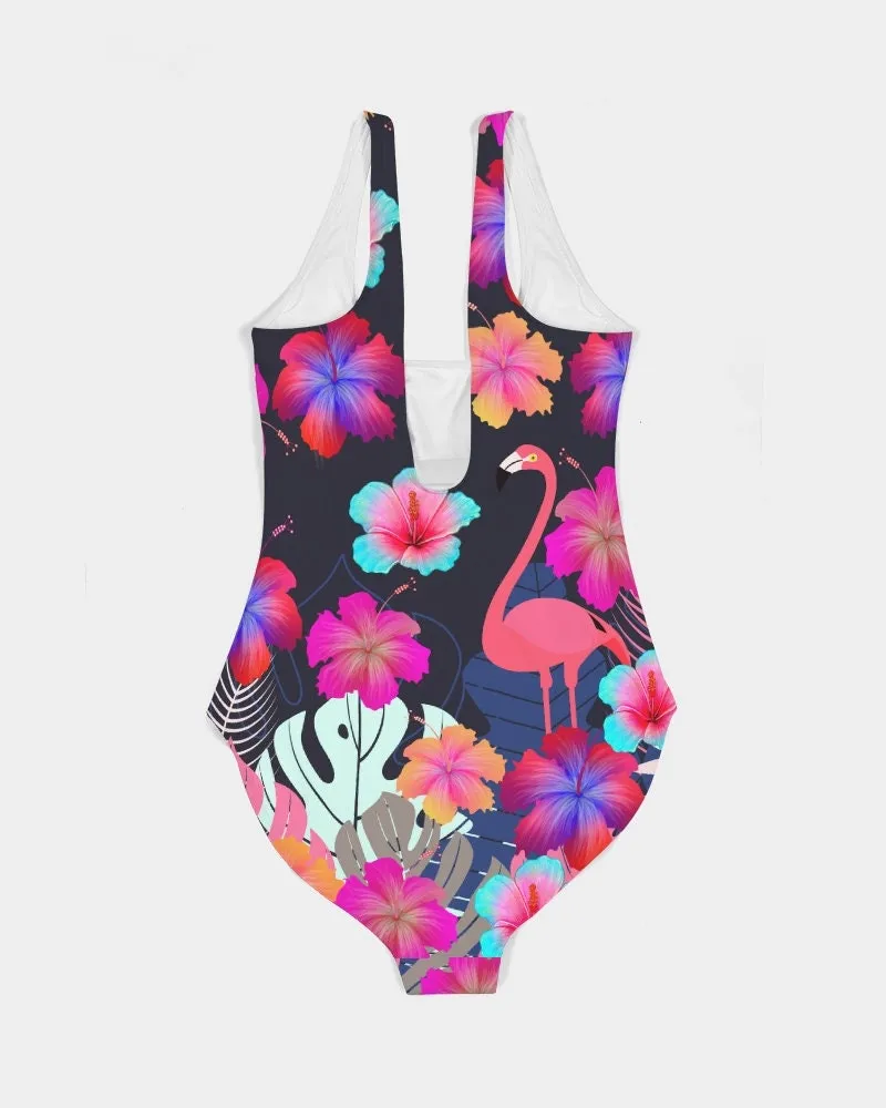 Floral Hibiscus Flamingos Women's One Piece Swimsuit