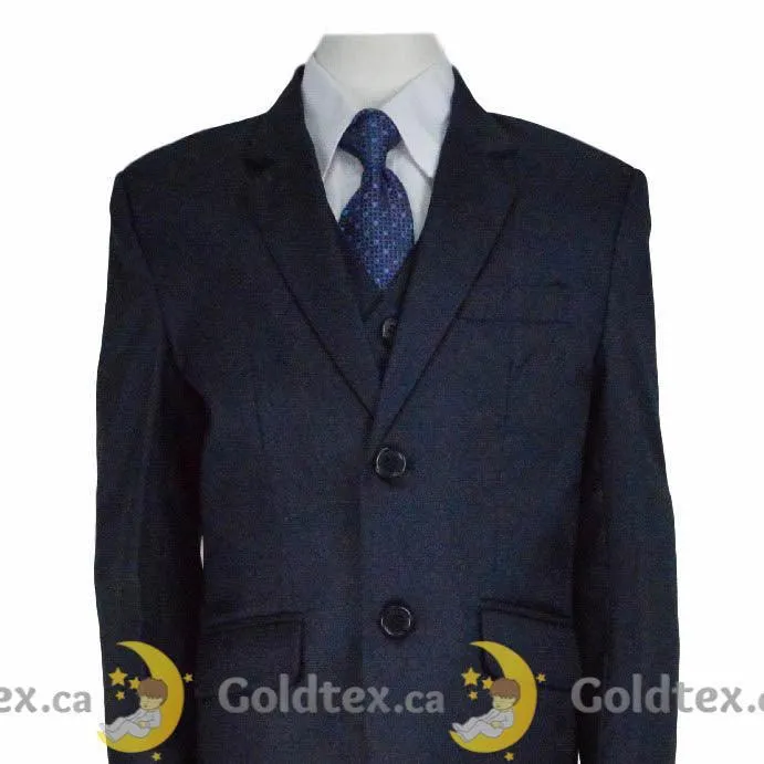 Formal Kids Wear 5 Piece shiny navy boys suit