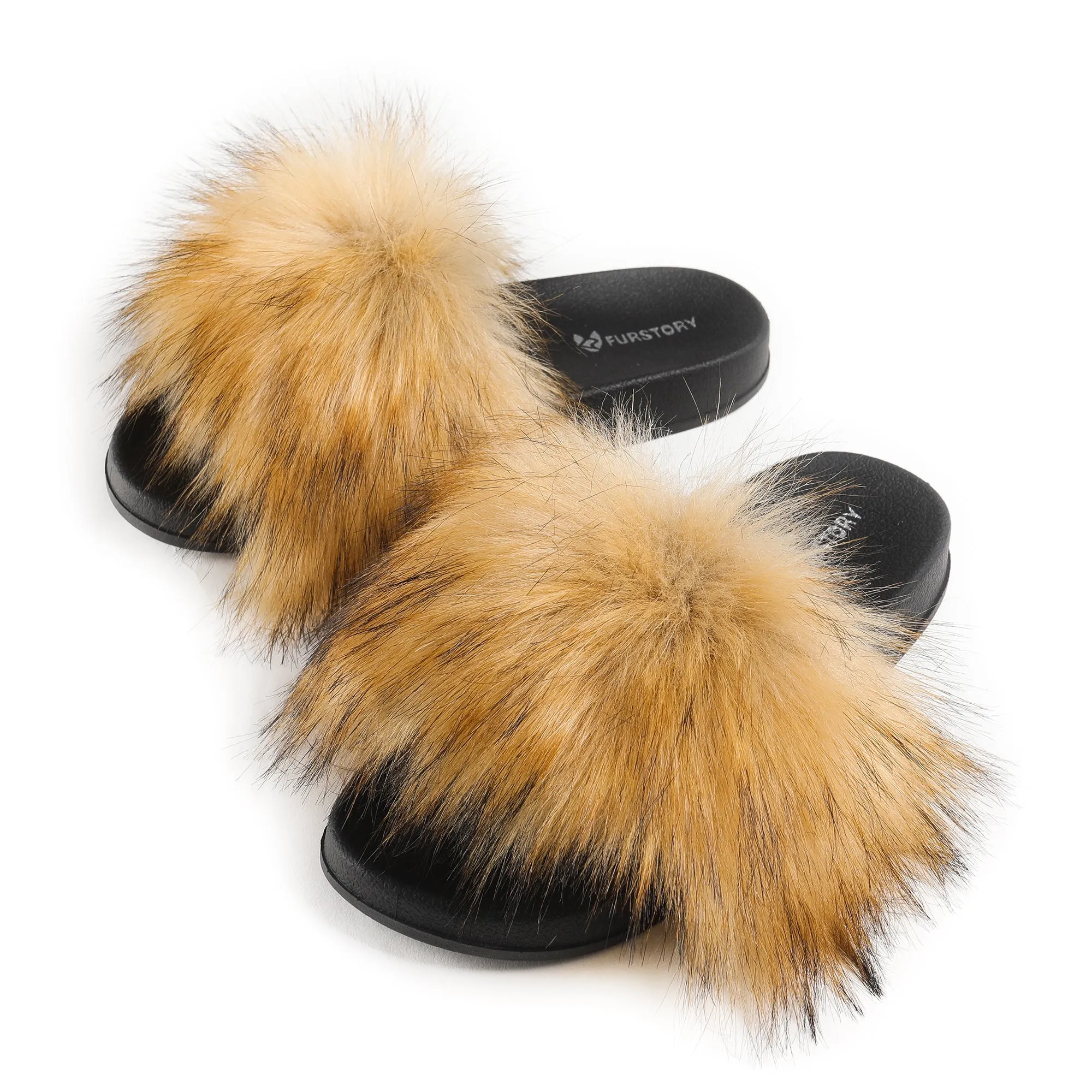 FS19S05 Faux Fur Slides Furry Slipper Sandals (Flat)