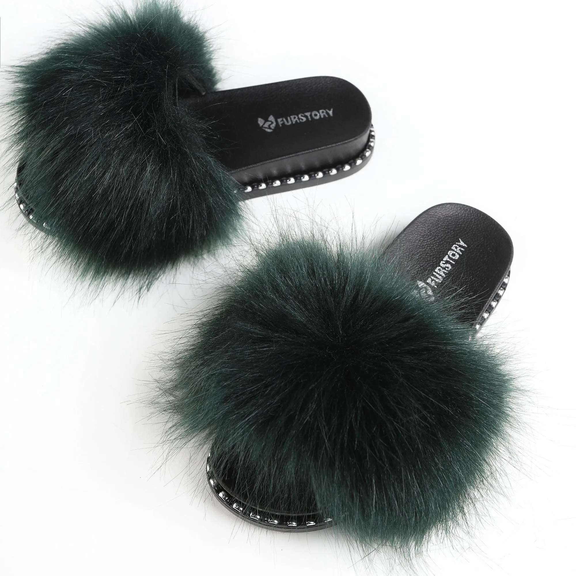 FS19S10 Faux Fur Slides Furry Slipper Sandals (Rivet)