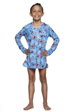 Girl's Seacoast Swim Cover-Up Dress | Clear Sky Blue TROPICAL DAZE