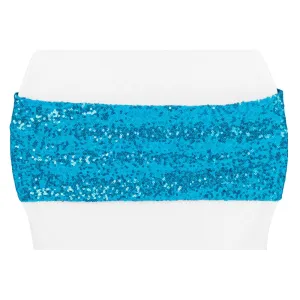 Glitz Sequin Spandex Chair Band - Aqua Blue