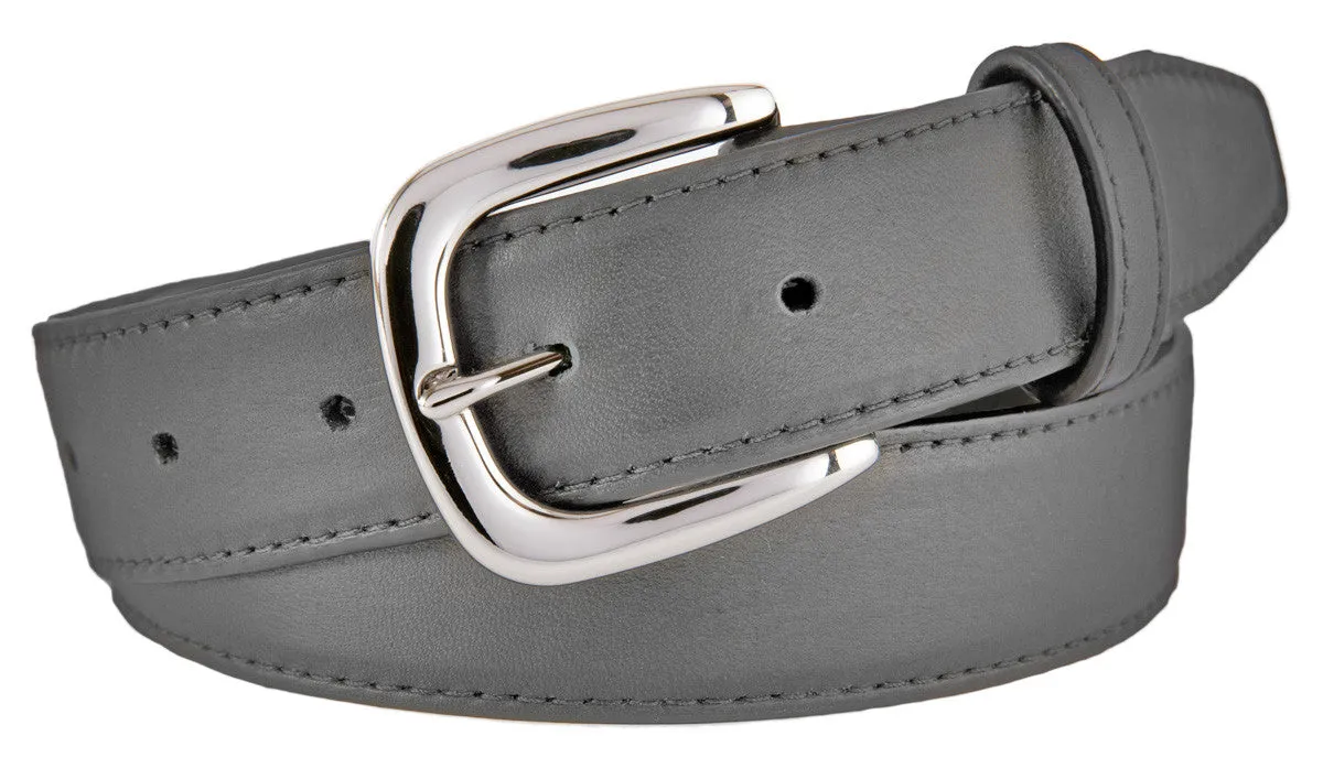 Gray Smooth Leather Belt, Hudson Buckle (Shiny Silver)