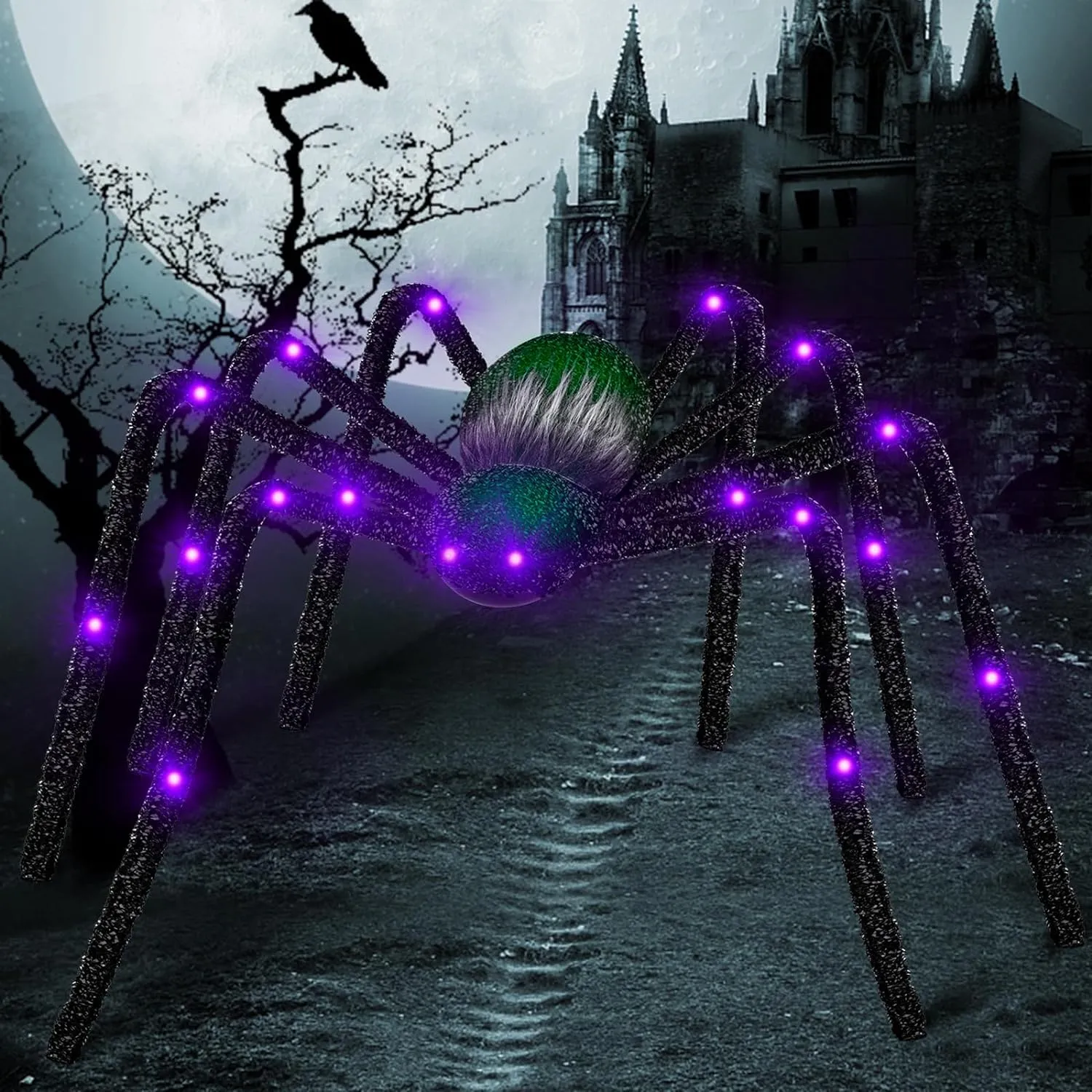 Halloween Decorations Outdoor,2023 Upgraded Light Up Giant Halloween Spider Decorations Bendable Fake Spider with Back Gradient Light,Halloween Decor for Home Yard Costumes Parties Garden Lawn