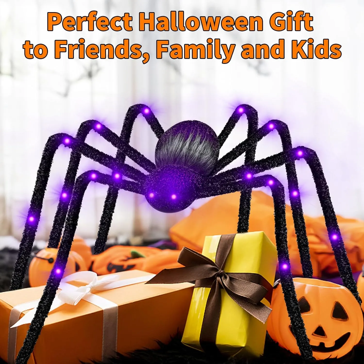 Halloween Decorations Outdoor,2023 Upgraded Light Up Giant Halloween Spider Decorations Bendable Fake Spider with Back Gradient Light,Halloween Decor for Home Yard Costumes Parties Garden Lawn