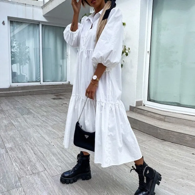 Joskaa Summer Women Half Sleeve Long Dress Casual Button Turn-down Collar Loose Shirt Dress 2024 Spring Solid Lady Party Dress Vestidos