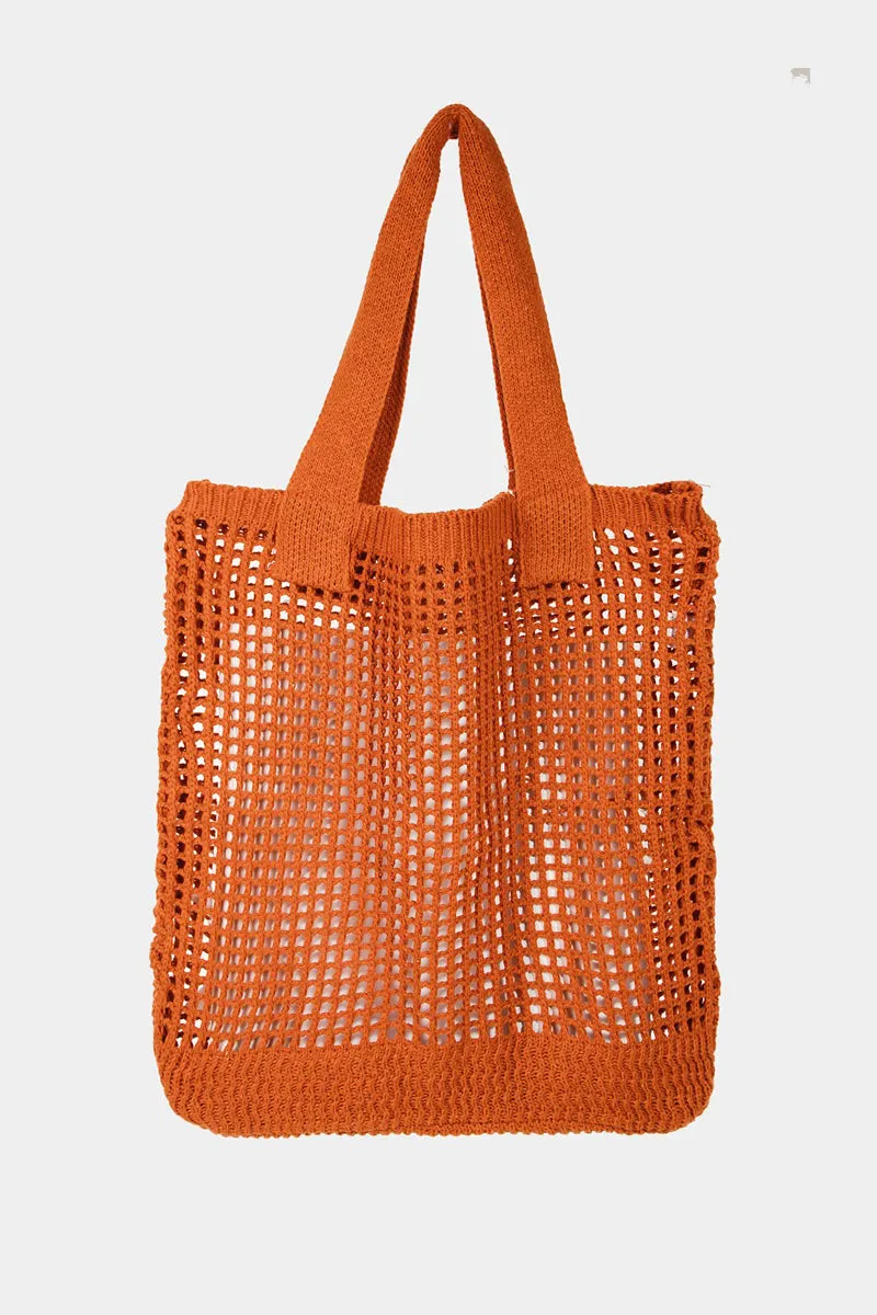 Krista Pointelle Knit Crochet Tote Bag