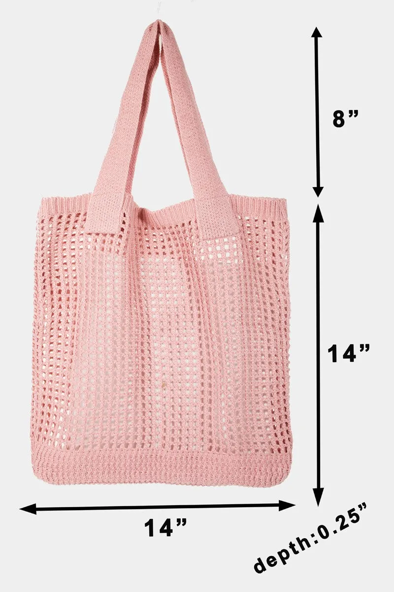 Krista Pointelle Knit Crochet Tote Bag