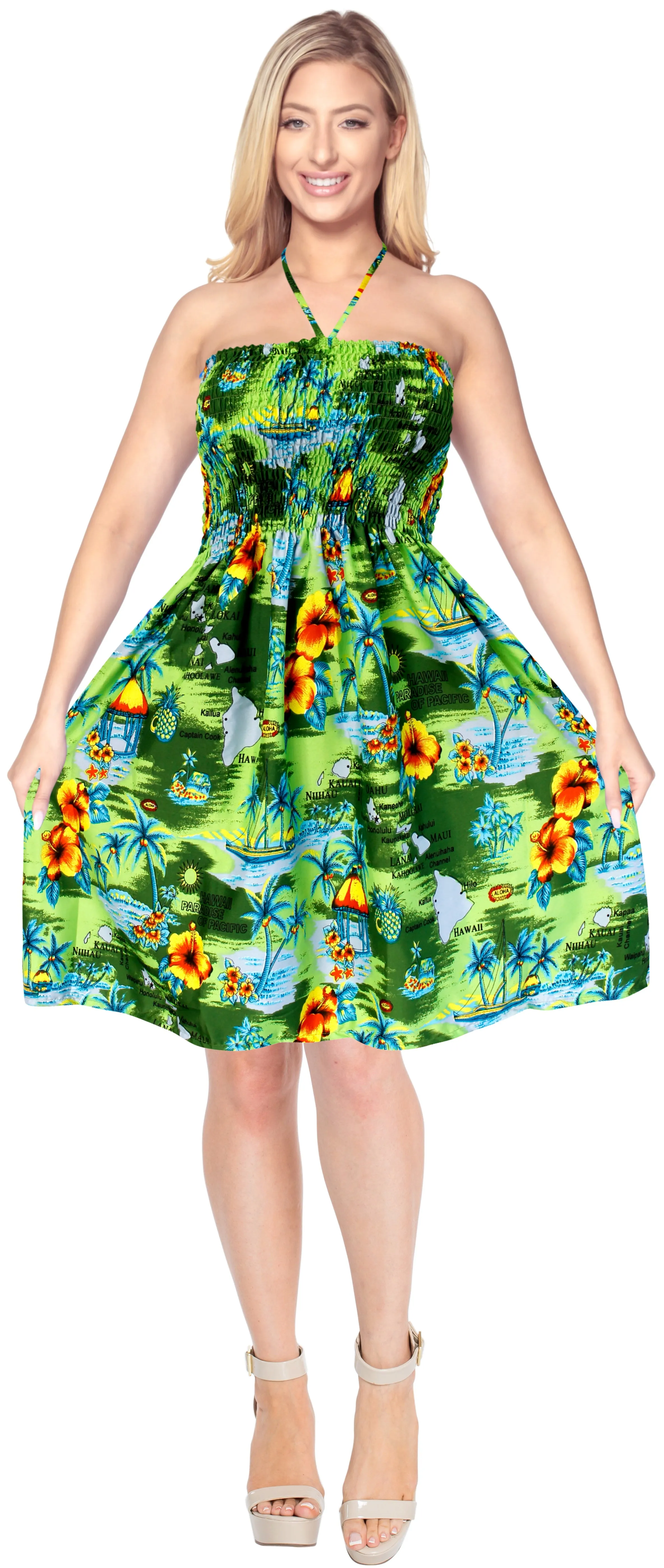 LA LEELA Beachy Floral Print Tube For Women Beachwear Hawaiian Female Tube Dress Skirt Swimsuit Coverup