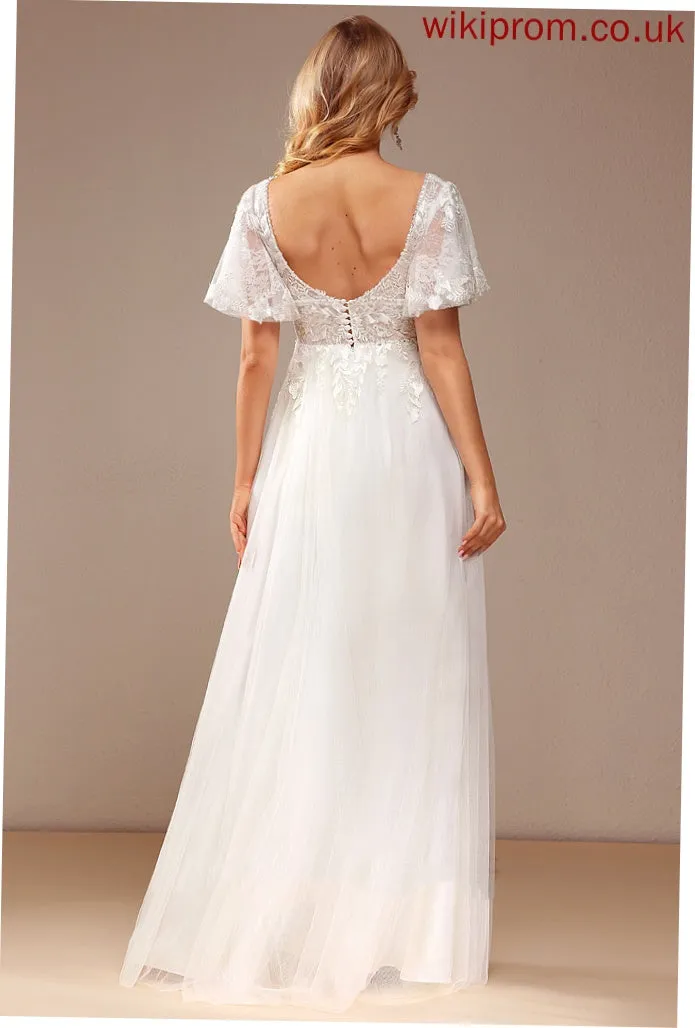 Lace V-neck A-Line Tulle Dress Wedding Lace Beading Wedding Dresses Katherine Sequins Floor-Length With