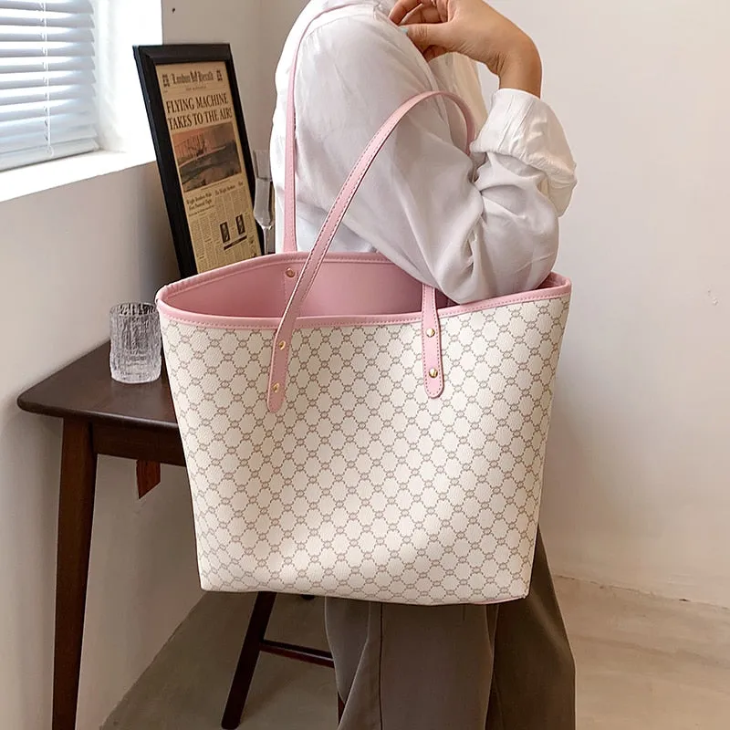 Luxury Designer High Capacity Tote Handbag, Brand Designer Striped Shopper Shoulder, Shopping Bag for women