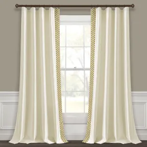 Luxury Mid Century Geo Faux Silk Jacquard Border Window Curtain Panel