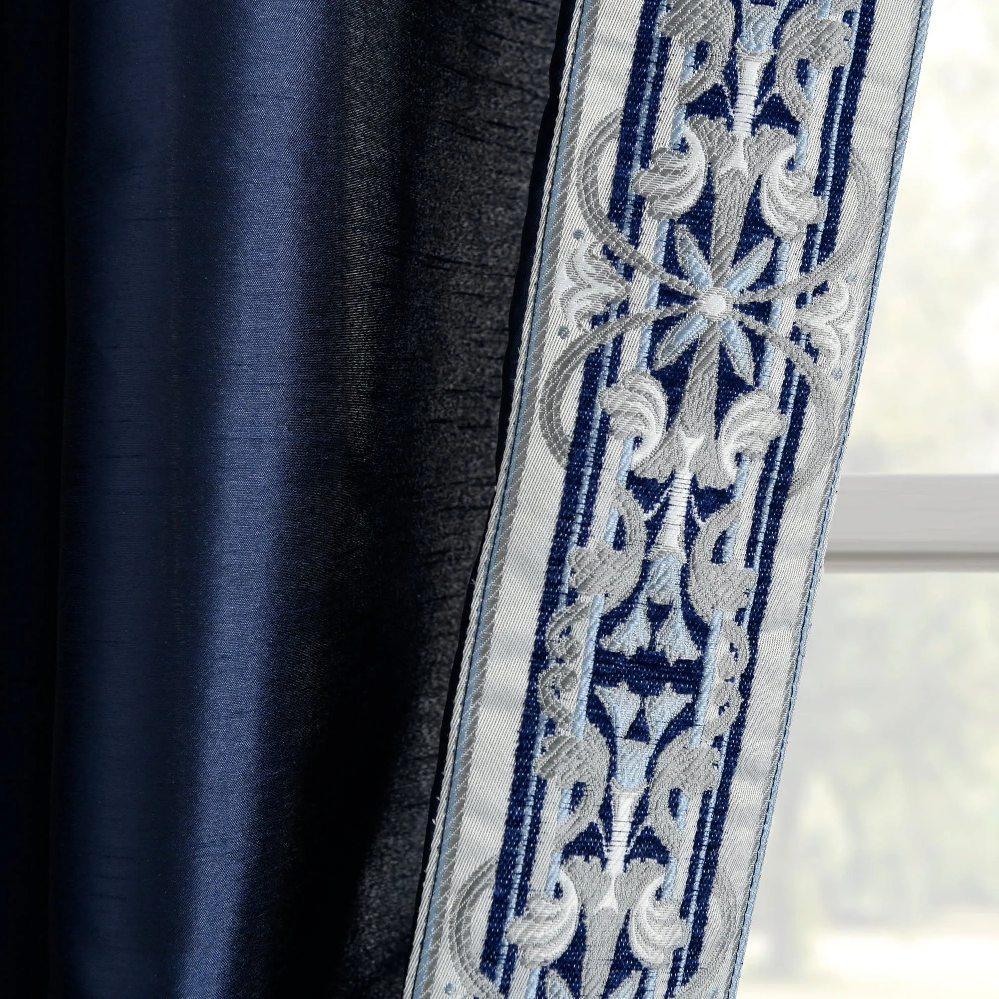 Luxury Traditional Regency Faux Silk Border Trim Window Curtain Panel