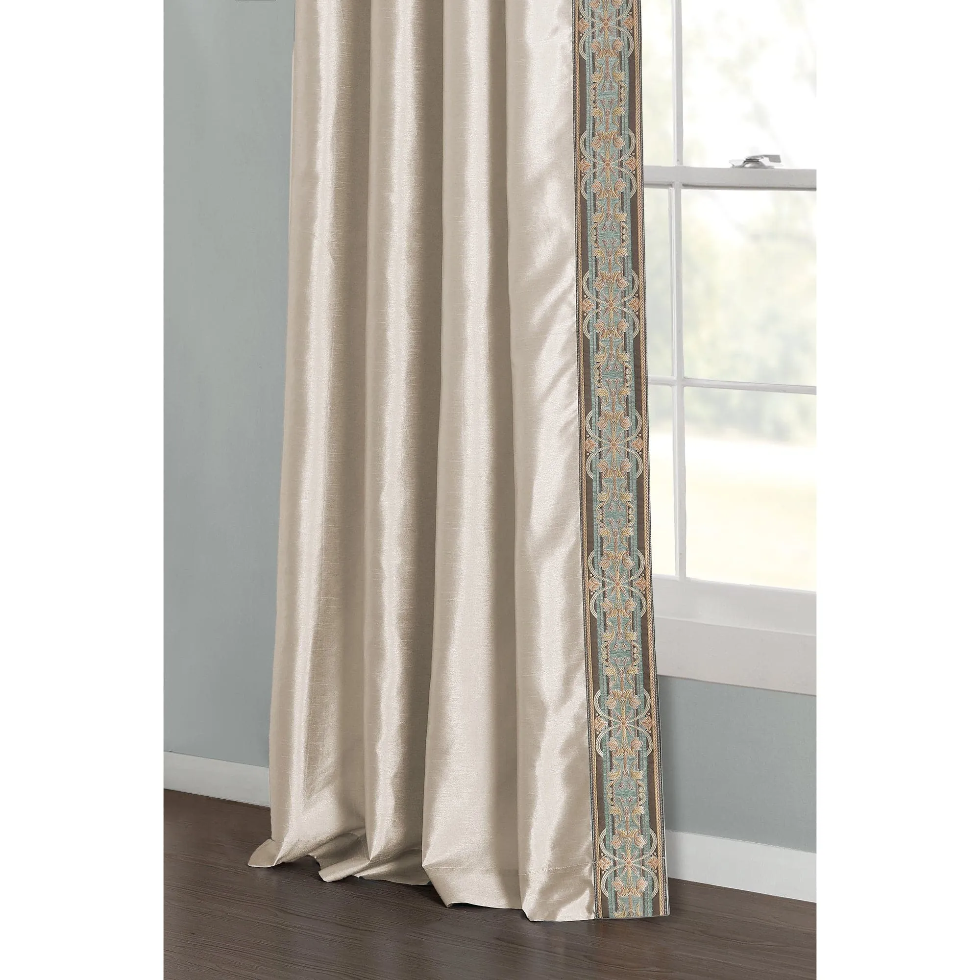 Luxury Traditional Regency Faux Silk Border Trim Window Curtain Panel