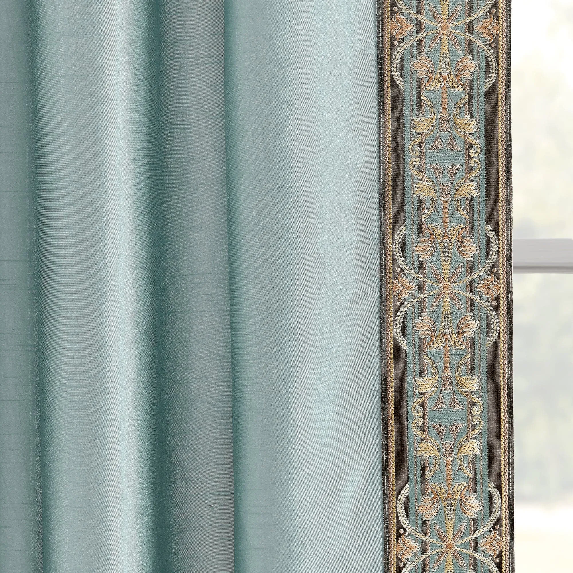 Luxury Traditional Regency Faux Silk Border Trim Window Curtain Panel