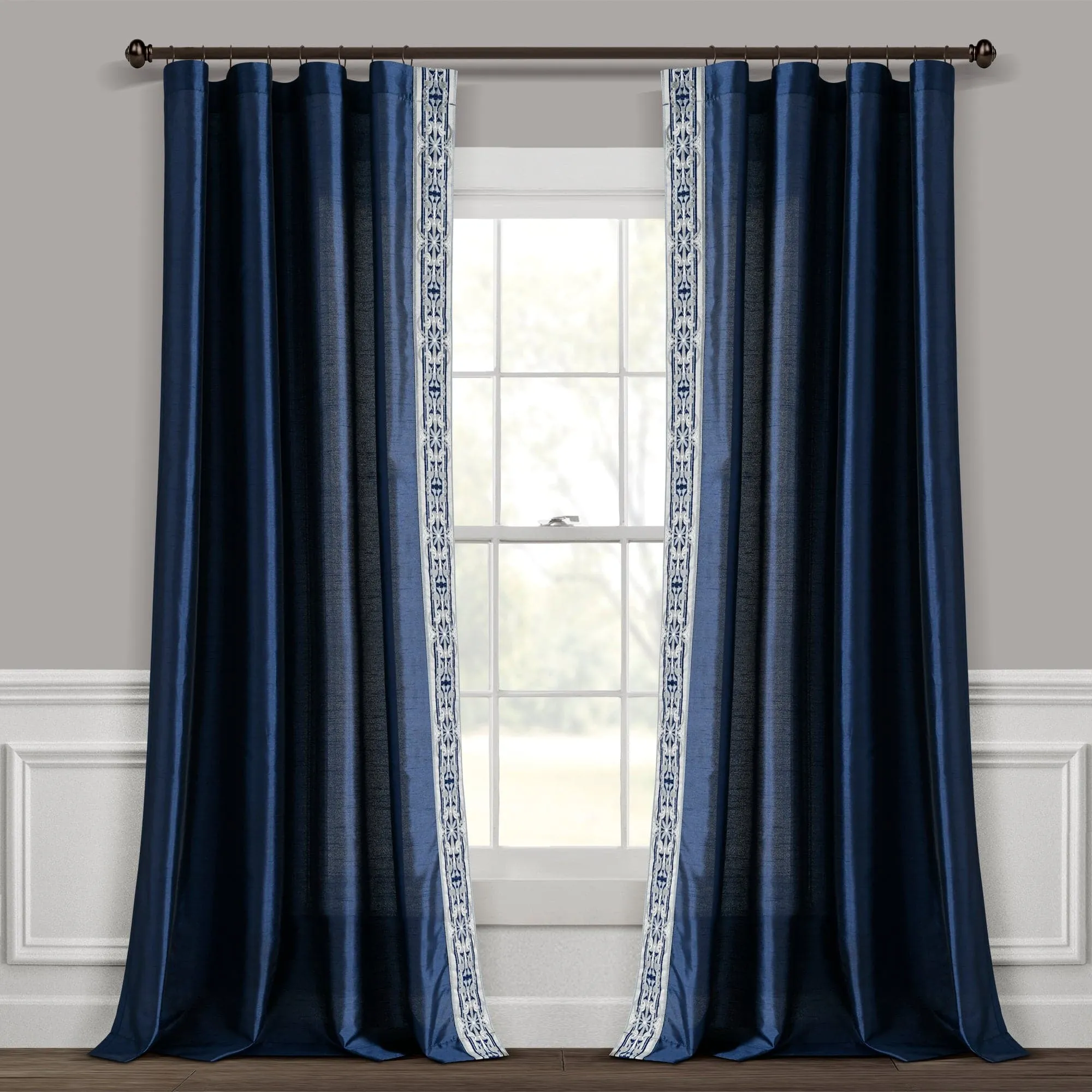 Luxury Traditional Regency Faux Silk Border Trim Window Curtain Panel