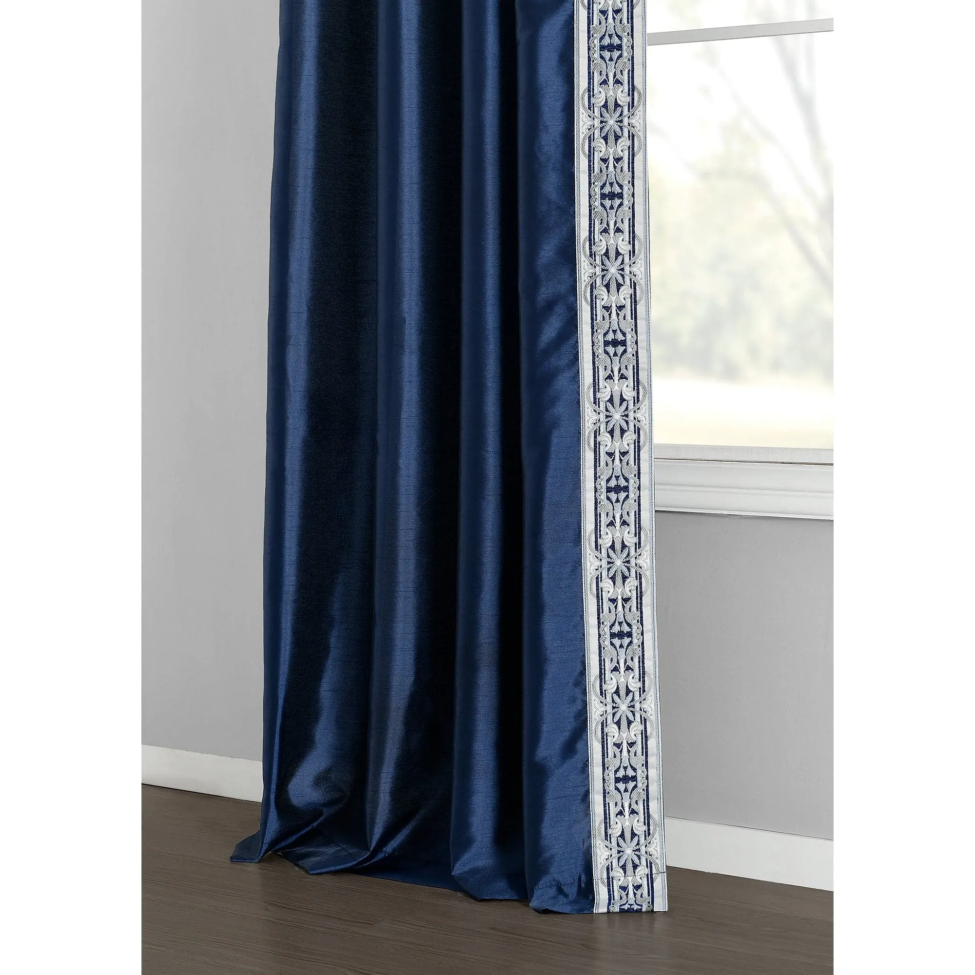 Luxury Traditional Regency Faux Silk Border Trim Window Curtain Panel