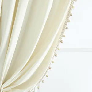 Luxury Vintage Velvet With Silky Pompom Trim Window Curtain Panel