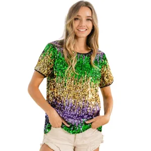 Mardi Gras Color Block Sequin Top