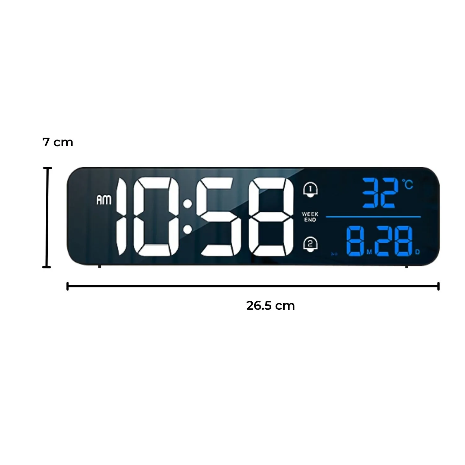 Mirrored LED Digital Clock, Dual Alarms, USB, Black - Gominimo