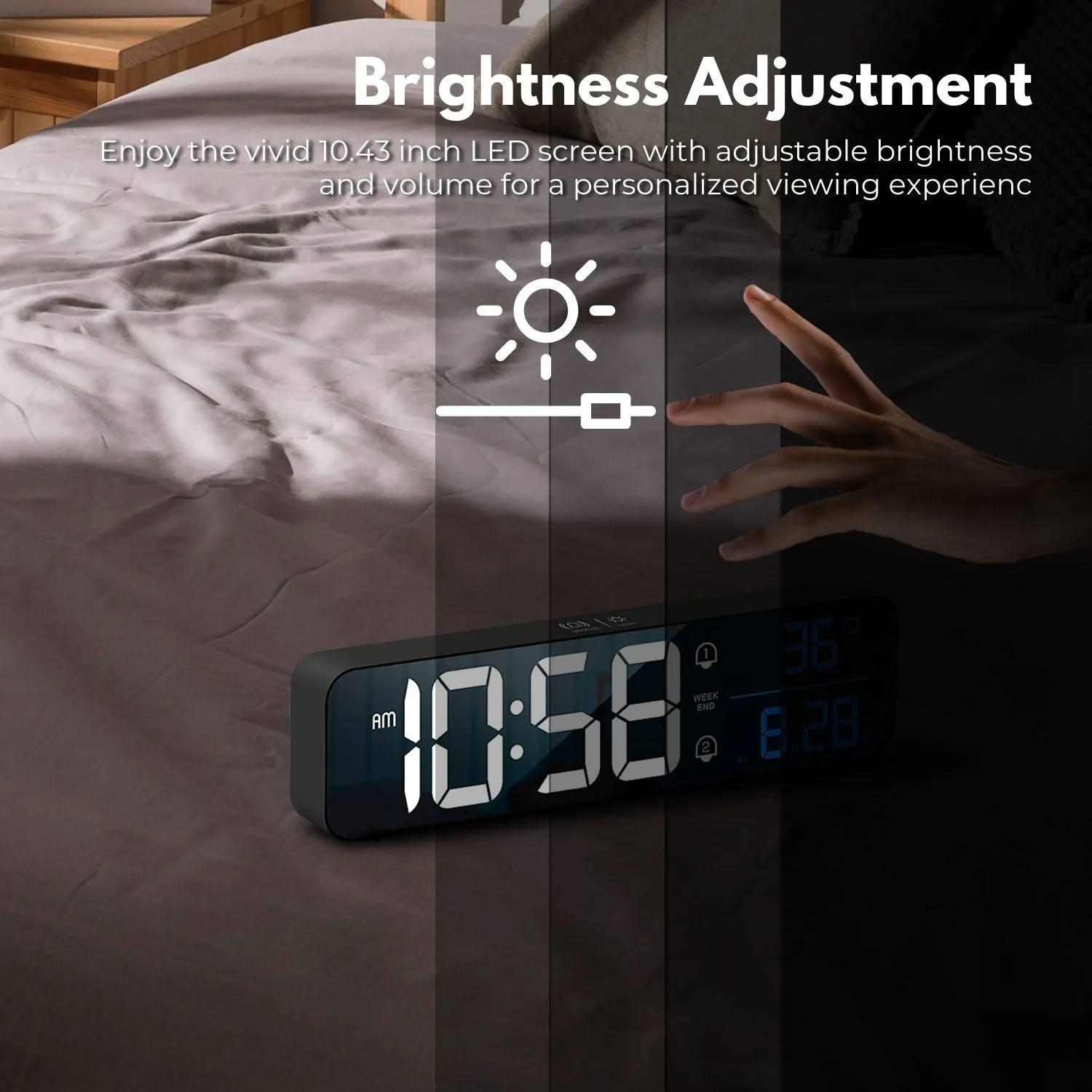 Mirrored LED Digital Clock, Dual Alarms, USB, Black - Gominimo