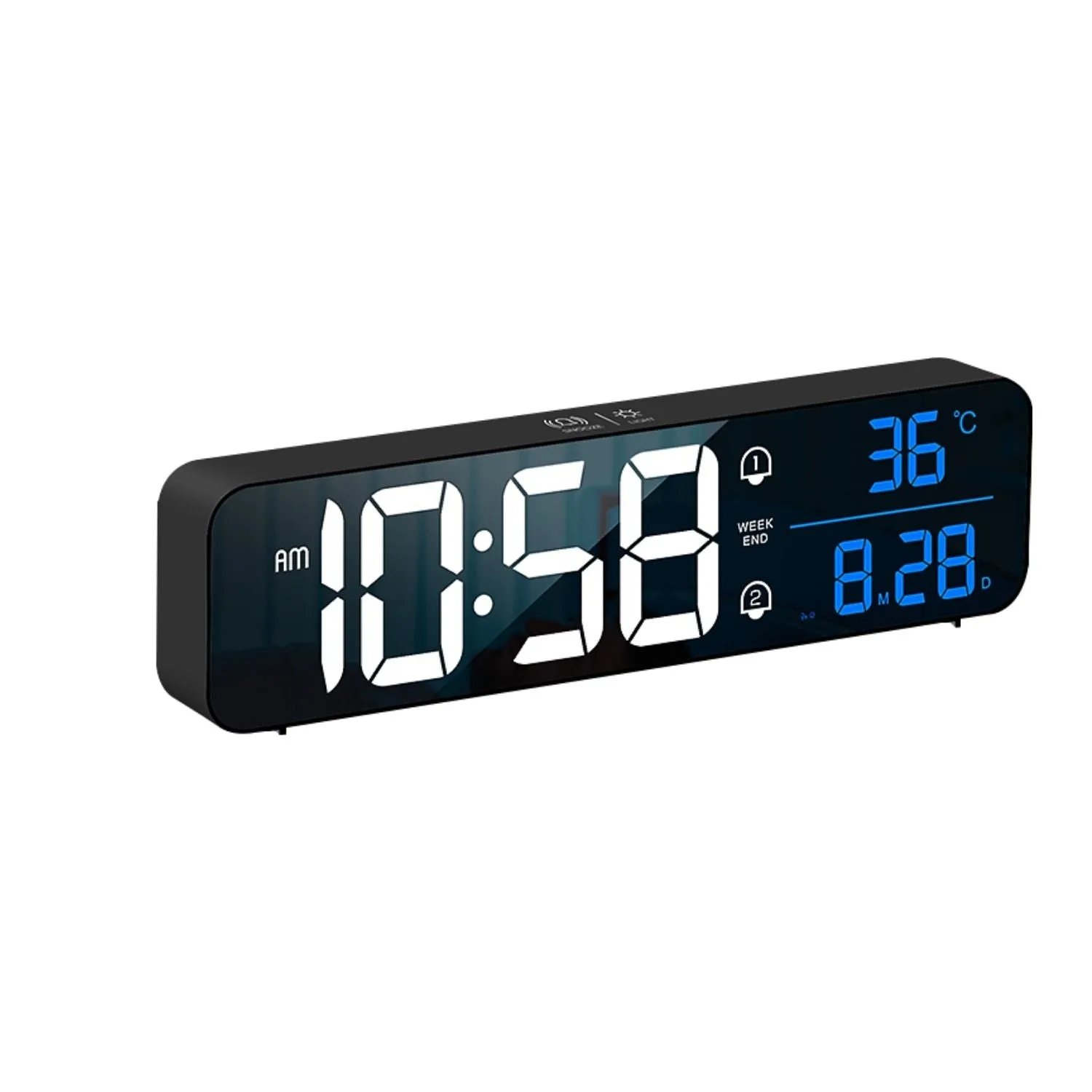 Mirrored LED Digital Clock, Dual Alarms, USB, Black - Gominimo