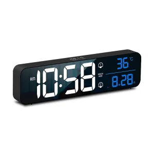 Mirrored LED Digital Clock, Dual Alarms, USB, Black - Gominimo