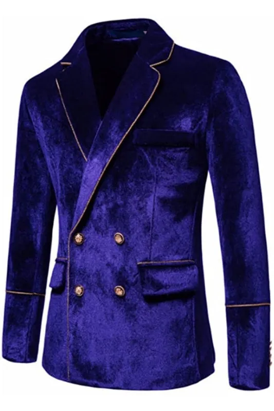 Modern Violet Double Breasted Velvet Two Pieces Prom Suits with Notched Lapel