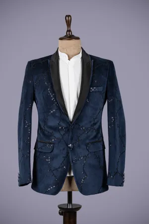 Navy Velvet Tuxedo with Shawl Lapels