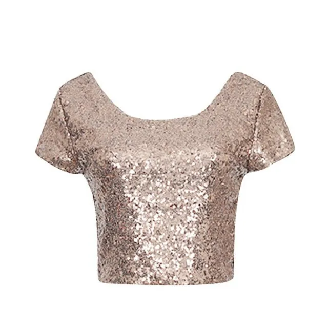 Newest Sexy Blouse Backless Women Shiny Crop Top