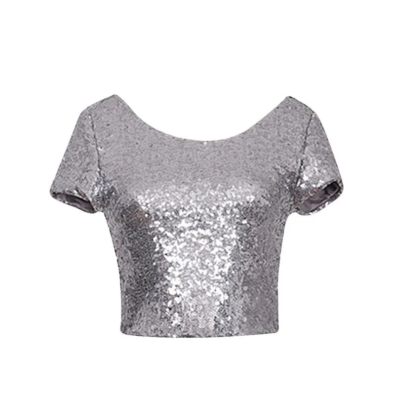 Newest Sexy Blouse Backless Women Shiny Crop Top