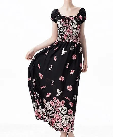 Off Shoulder Elegant Vintage Floral Print Sexy Boho Dress