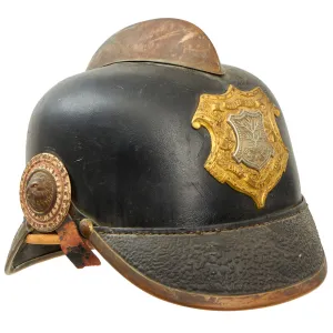 Original Imperial German Pre WWI Dornheim Fire Brigade Leather Pickelhaube Helmet