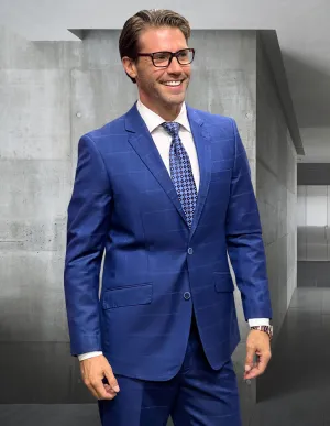 PARKER 2 PC PLAID SAPPHIRE MODERN FIT SUIT