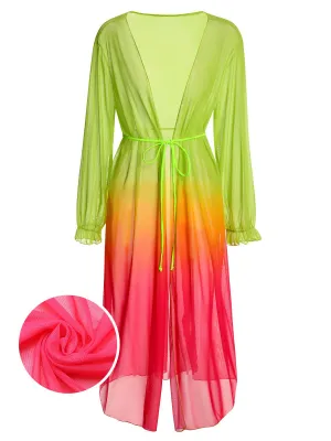 [Plus Size] Multicolor 1960s Gradient Color Long Cover Up