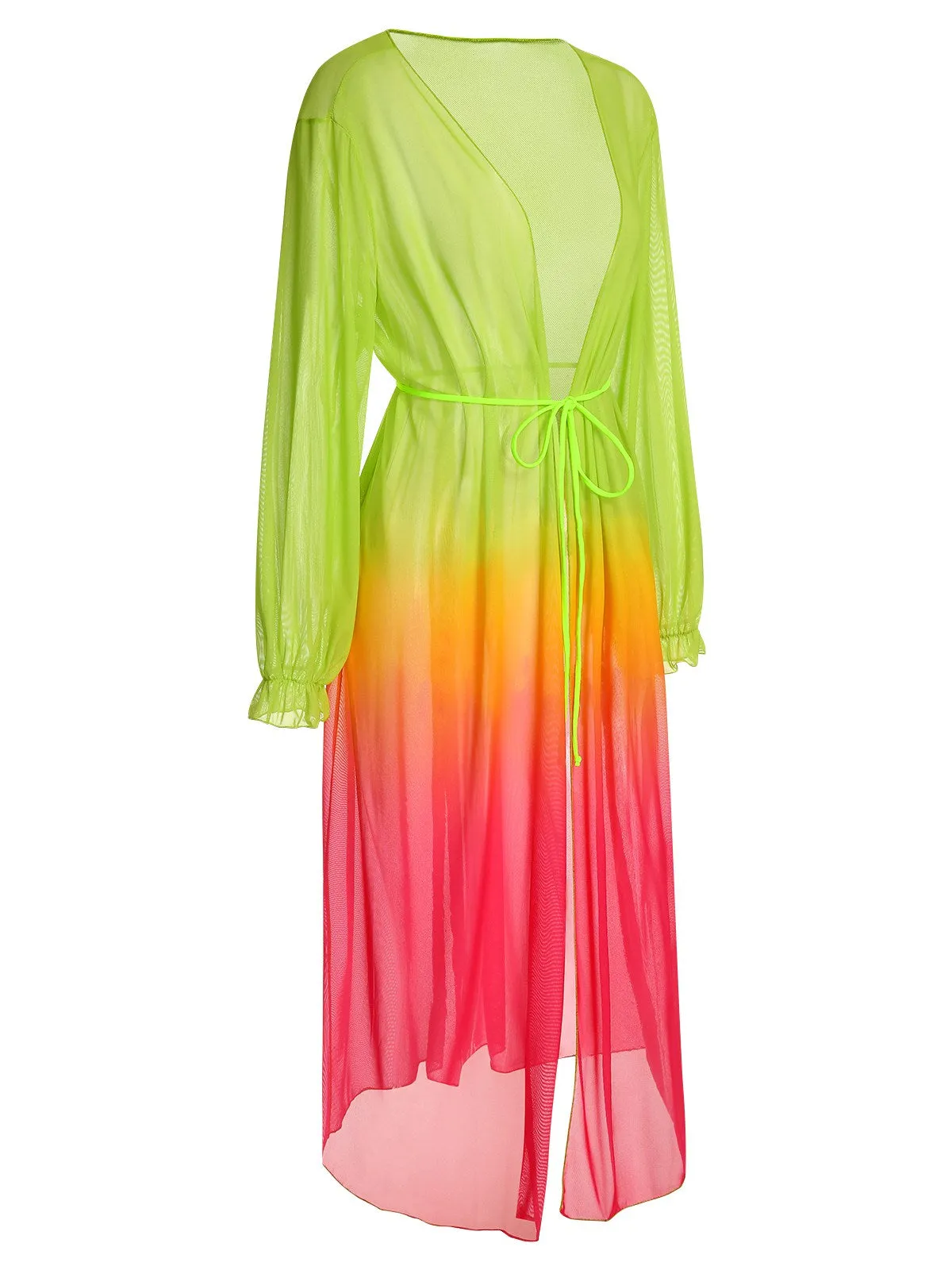 [Plus Size] Multicolor 1960s Gradient Color Long Cover Up