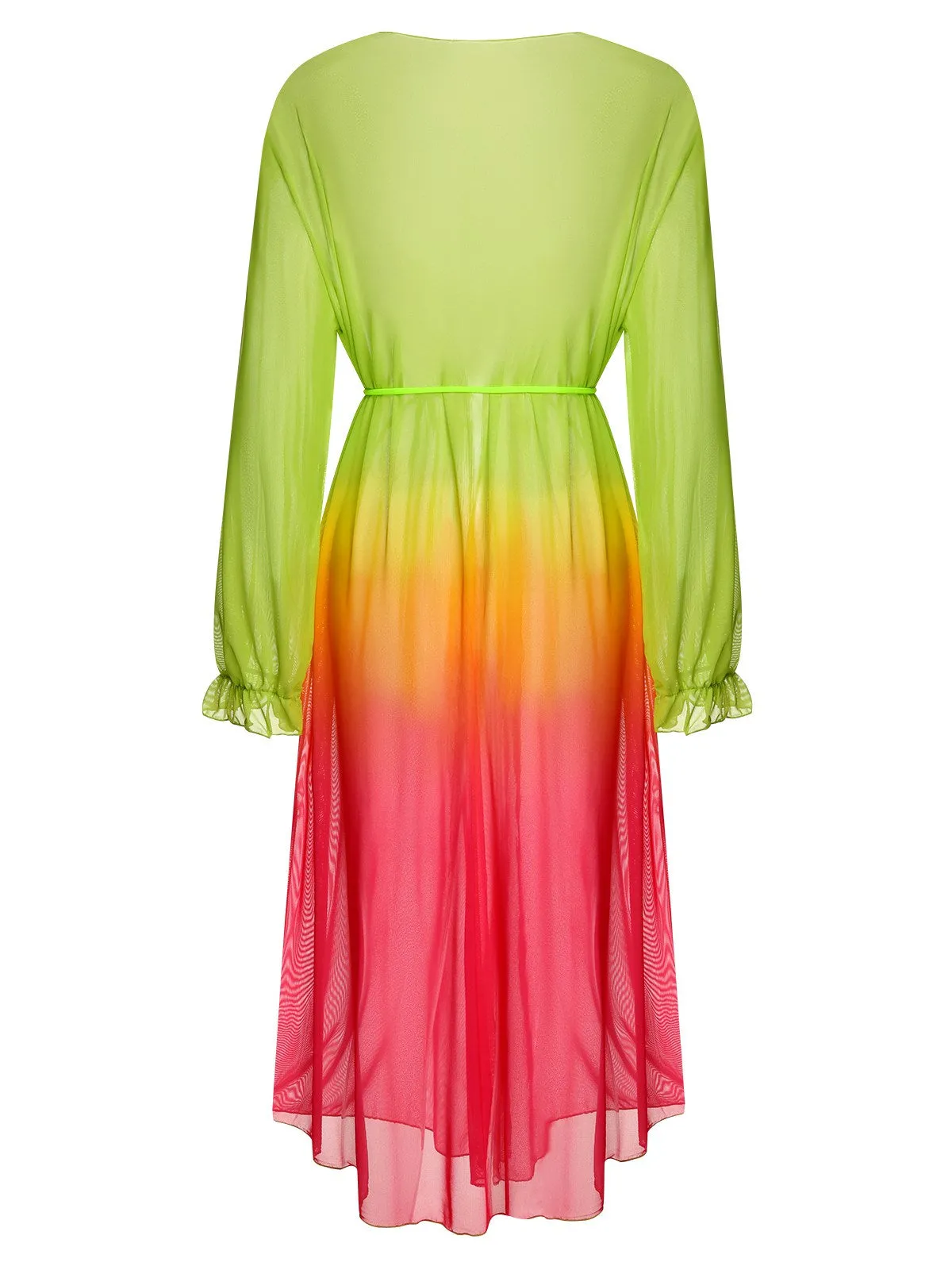 [Plus Size] Multicolor 1960s Gradient Color Long Cover Up