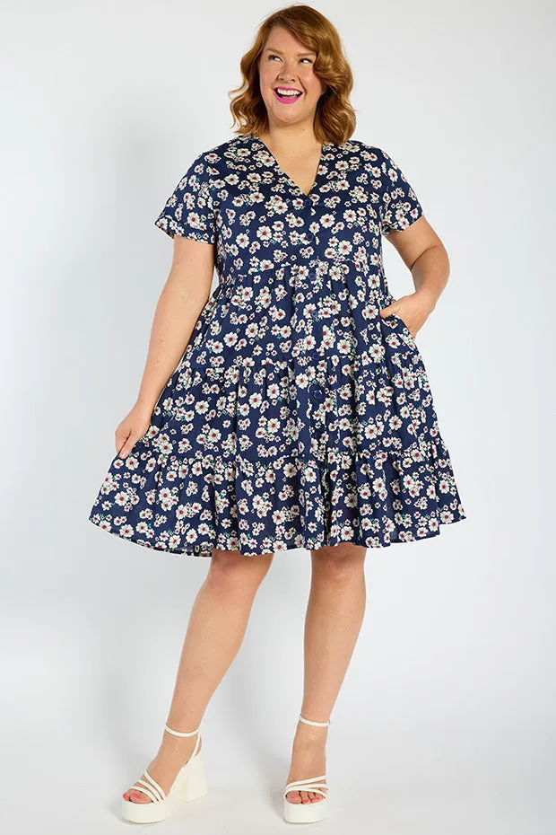 Popping Navy Daisy Dress