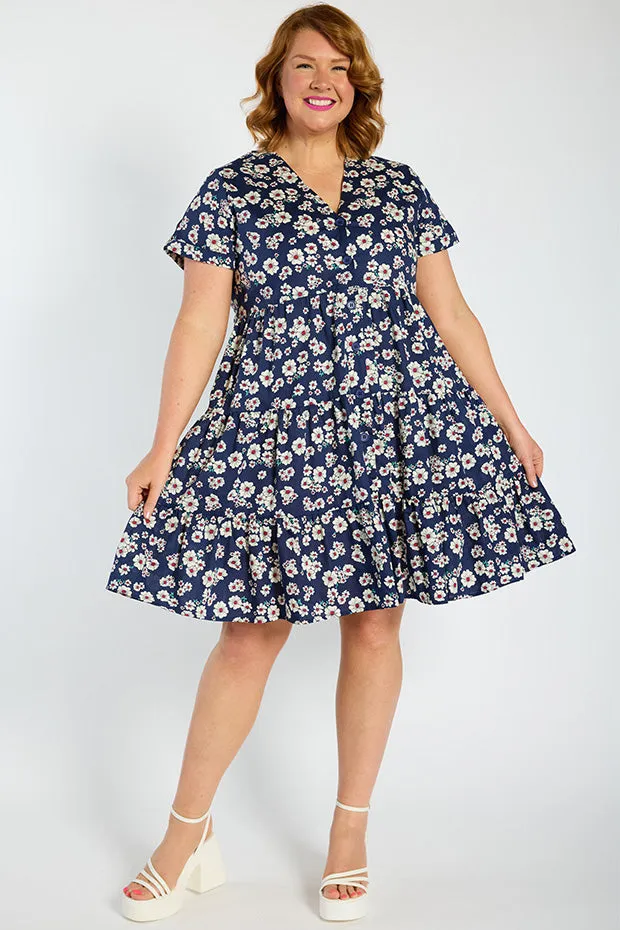 Popping Navy Daisy Dress